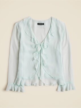 Mint Ruffle Tie-Front Blouse